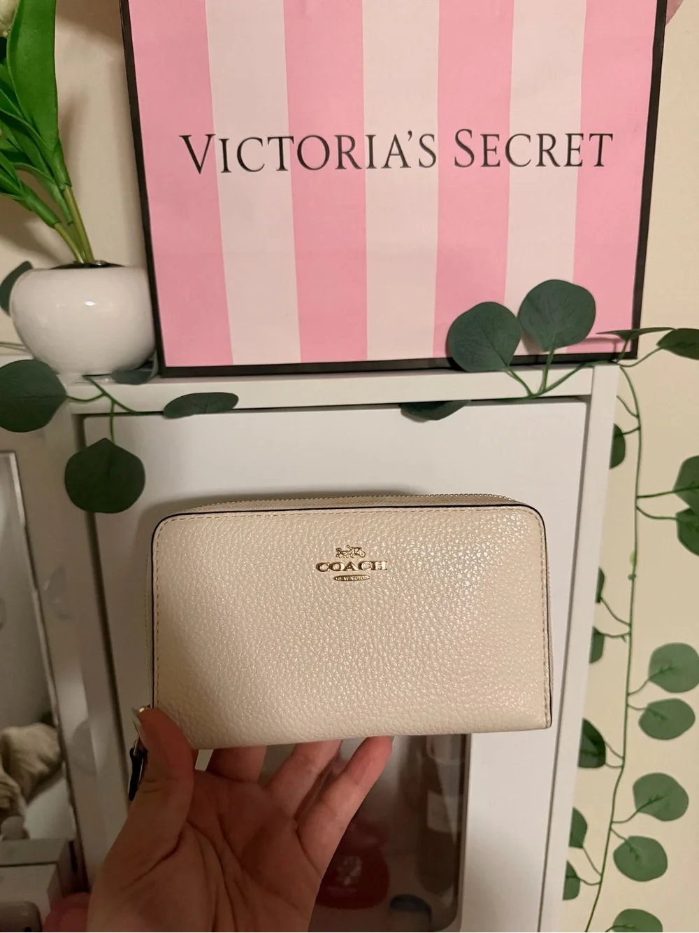 Coach Cream Pebbled Leather Tote with Gold Hardware + Wallet